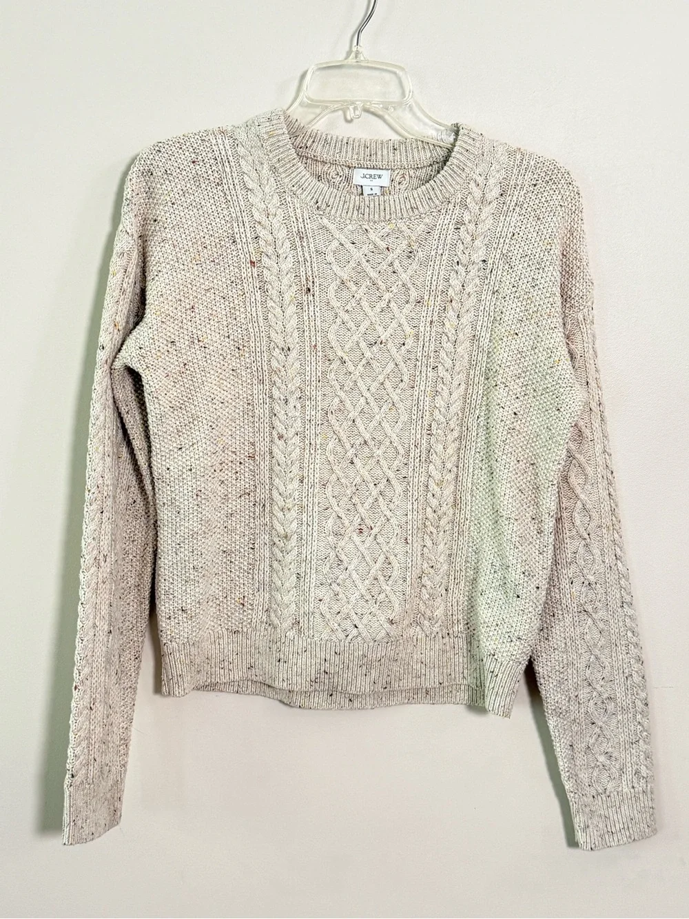 J. Crew cream oatmeal Donegal cable crewneck sweater Small